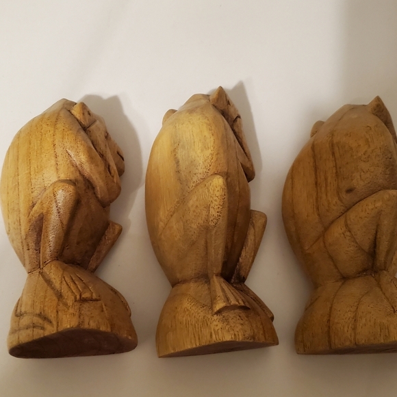 3 Wise Monkeys Vintage Wood Hand Carved See No Evil Hear No Evil Speak No Evil - Picture 9 of 10